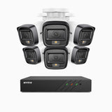 H500 - Kit de surveillance PoE 5MP à 8 canaux avec 6 caméras, Vision nocturne intelligente à double éclairage, 3072 × 1728 à 20 ips, détection intelligente des personnes et des véhicules, microphone intégré, IP67