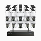 WBS400 - Kit vidéo surveillance sans fil 4MP à 16 canaux avec 10 caméras, WiFi Bi-Bande, Pan 270° & Tilt 90°, Batterie 9000 mAh & Panneau Solaire, Détection de Mouvement, Audio Bidirectionnel