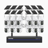 WBS400 - Kit vidéo surveillance sans fil 4MP à 16 canaux avec 12 caméras, WiFi Bi-Bande, Pan 270° & Tilt 90°, Batterie 9000 mAh & Panneau Solaire, Détection de Mouvement, Audio Bidirectionnel