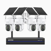 WBS400 - Kit vidéo surveillance sans fil 4MP à 8 canaux avec 4 caméras, WiFi Bi-Bande, Pan 270° & Tilt 90°, Batterie 9000 mAh & Panneau Solaire, Détection de Mouvement, Audio Bidirectionnel