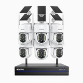 WBS400 - Kit vidéo surveillance sans fil 4MP à 8 canaux avec 6 caméras, WiFi Bi-Bande, Pan 270° & Tilt 90°, Batterie 9000 mAh & Panneau Solaire, Détection de Mouvement, Audio Bidirectionnel