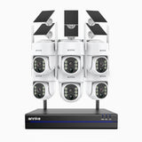 WBS400 - Kit vidéo surveillance sans fil 4MP à 8 canaux avec 6 caméras, WiFi bi-bande, détection de mouvement, audio bidirectionnel, alimenté par batterie et énergie solaire, 270° Pan & 90° Tilt, compatible avec Alexa.
