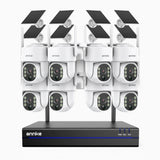 WBS400 - Kit vidéo surveillance sans fil 4MP à 8 canaux avec 8 caméras, WiFi bi-bande, détection de mouvement, audio bidirectionnel, alimenté par batterie et énergie solaire, 270° Pan & 90° Tilt, compatible avec Alexa