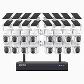 WBS400 - Kit vidéo surveillance sans fil 4MP à 16 canaux avec 16 caméras, WiFi Bi-Bande, Pan 270° & Tilt 90°, Batterie 9000 mAh & Panneau Solaire, Détection de Mouvement, Audio Bidirectionnel