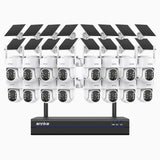 WBS400 - Kit vidéo surveillance sans fil 4MP à 16 canaux avec 16 caméras, WiFi bi-bande, détection de mouvement, audio bidirectionnel, alimenté par batterie et énergie solaire, 270° Pan & 90° Tilt, compatible avec Alexa.