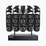 WBS400 - Kit vidéo surveillance sans fil 4MP à 16 canaux avec 10 caméras, WiFi Bi-Bande, Pan 270° & Tilt 90°, Batterie 9000 mAh & Panneau Solaire, Détection de Mouvement, Audio Bidirectionnel