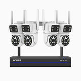 WCDS400 - Kit vidéo surveillance sans fil 4MP à 8 canaux avec 4 caméras, WiFi bi-bande, 350° Pan & 90° Tilt, vision nocturne à double éclairage, détection de mouvement, audio bidirectionnel, compatible Alexa