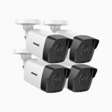 C500 - Lot de 4 Caméra de Surveillance extérieure PoE 3K, Vision nocturne intelligente à double éclairage, 3072 × 1728 à 20 ips, détection intelligente des personnes et des véhicules, microphone intégré, IP67