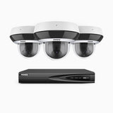 HZ504P - 4 Channel 3 Camera PTZ PoE Security System, 3K Super HD, 4X Optical Zoom, IK10 & IP67, 2.8-12 mm Lens, Intelligent Behavior Analysis, Color Night Vision & Anti-Fog