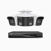 HDCK680 - Kit de surveillance PoE à 4 canaux avec 2*4K caméras et 1*6MP double objectif caméras (ultra grand angle 180°), Détection Personne-Véhicule, Microphone intégré