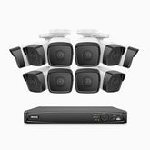 H500 - Kit de surveillance PoE 5MP à 16 canaux avec 10 caméras, Microphone intégré, Vision nocturne Infrarouge 2.0, RTSP pris en charge, Fonctionne avec Alexa