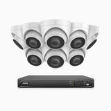H500 - Kit de surveillance PoE 5MP à 16 canaux avec 8 caméras, Microphone intégré, Vision nocturne Infrarouge 2.0, RTSP et ONVIF pris en charge, Fonctionne avec Alexa