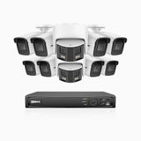 HDCK680 - Kit de surveillance PoE à 16 canaux avec 8*4K caméras et 2*6MP double objectif caméras (ultra grand angle 180°), Détection Personne-Véhicule, Microphone intégré
