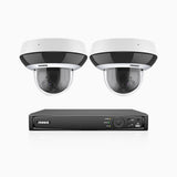 HZ504P - 8 Channel 2 Camera PTZ PoE Security System, 3K Super HD, 4X Optical Zoom, IK10 & IP67, 2.8-12 mm Lens, Intelligent Behavior Analysis, Color Night Vision & Anti-Fog