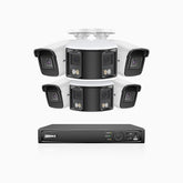 HDCK680 - Kit de surveillance PoE à 8 canaux avec 4*4K caméras et 2*6MP double objectif caméras (ultra grand angle 180°), Détection Personne-Véhicule, Microphone intégré