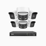 HDCK680 - Kit de surveillance PoE à 8 canaux avec 4*4K caméras et 2*6MP double objectif caméras (ultra grand angle 180°), Détection Personne-Véhicule, Microphone intégré
