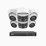 HDCK680 - Kit de surveillance PoE à 8 canaux avec 4*4K caméras et 2*6MP double objectif caméras (ultra grand angle 180°), Détection Personne-Véhicule, Microphone intégré