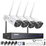 WS300 - Kit vidéo surveillance sans fil 2K à 8 canaux avec 4 caméras, Portée Wi-Fi de 300 m, Microphone intégré, Reconnaissance humaine, Fonctionne avec Alexa