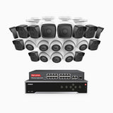 H500 - Kit de surveillance PoE 5MP à 32 canaux avec 12 caméras bullet et 8 caméras tourelle, Vision nocturne Infrarouge 2.0, Microphone intégré, Fente pour carte SD, Fonctionne avec Alexa, Switch PoE 16 ports inclus