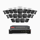 H500 - Kit de surveillance PoE 5MP à 32 canaux avec 20 caméras, Vision nocturne Infrarouge 2.0, Microphone intégré, Fente pour carte SD, Fonctionne avec Alexa, Switch PoE 16 ports inclus