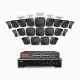 H500 - Kit de surveillance PoE 5MP à 32 canaux avec 20 caméras, Vision nocturne Infrarouge 2.0, Microphone intégré, Fente pour carte SD, Fonctionne avec Alexa, Switch PoE 16 ports inclus