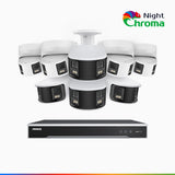 NightChroma<sup>TM</sup> NDK800 – Kit de surveillance PoE Dual Lens 4K à 16 canaux avec 4 caméras bullet et 4 caméras tourelle, f/1.0 Super Aperture, Acme Color Night Vision, Active Siren and Strobe, Human & Vehicle Detection, Built-in Micphone