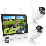 ANNKE 3MP Kit Caméra Surveillance WiFi avec 7" Moniteur, 2X 2K Caméra, 4CH 5MP Écran Tactile NVR, Vision Nocturne Couleur, Détection Humaine, Audio Bidirectionnel, Enregistrement 24/7, 64Go