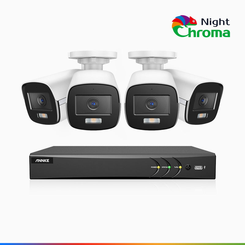 NightChroma<sup>TM</sup>  NAK500 - Kit de sécurité extérieure TVI 3K à 8 canaux avec 4 caméras, vision nocturne couleur Acme, Résolution de 2960 × 1665, Ouverture f/1.0 (0,001 lux), Microphone intégré, IP67, Version améliorée