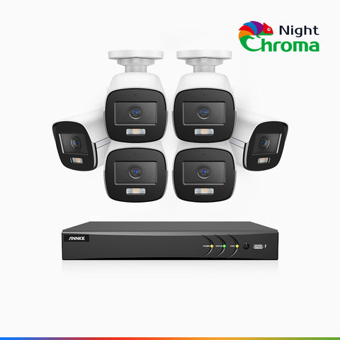 NightChroma<sup>TM</sup>  NAK500 - Kit de sécurité extérieure TVI 3K à 8 canaux avec 6 caméras, vision nocturne couleur Acme, Résolution de 2960 × 1665, Ouverture f/1.0 (0,001 lux), Microphone intégré, IP67, Version améliorée