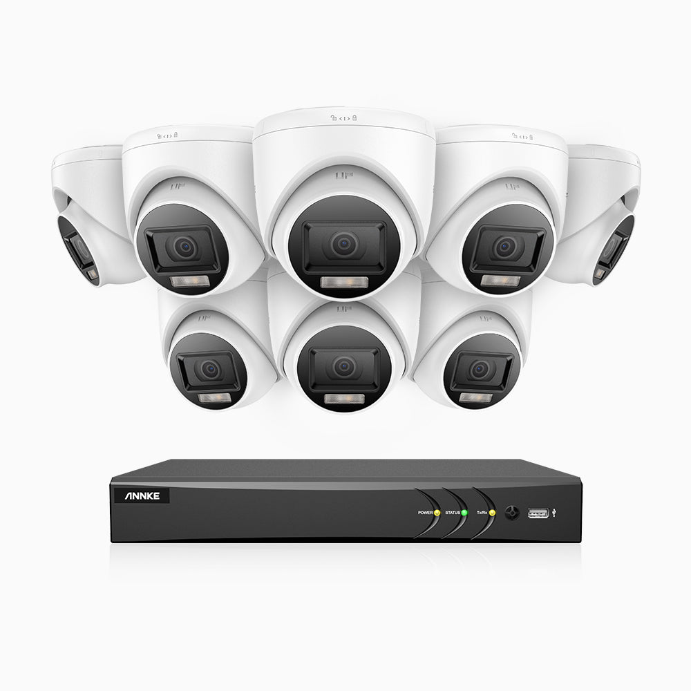 ADLK800 - Kit de surveillance CCTV filaire à double lumière 4K à 8 canaux avec 8 caméras, 3840x2160@20fps, f/1.6 Super Ouverture, signal de sortie 4-en-1, IP67