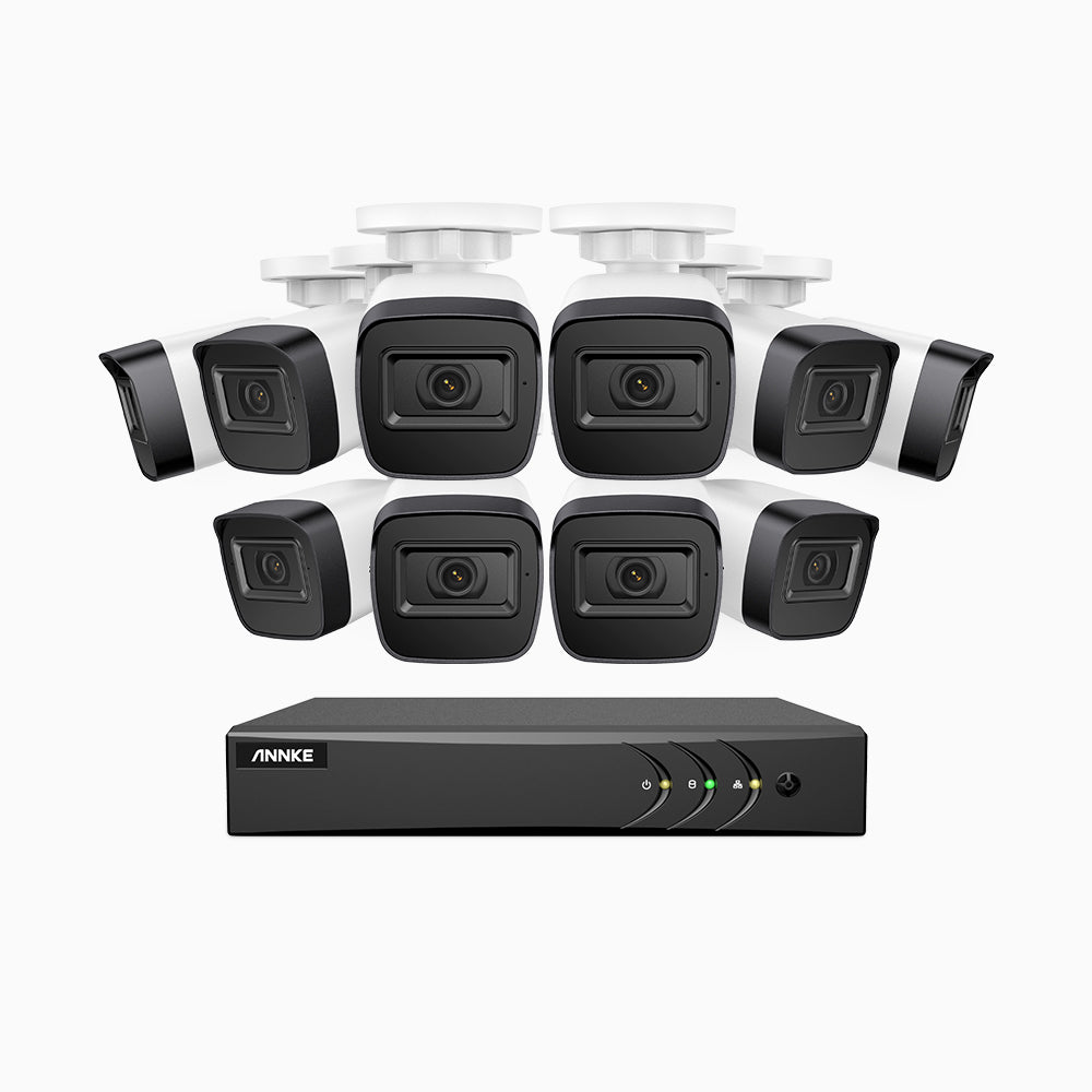 EL200 - Kit de surveillance filaire 1080p à 16 canaux avec 10 caméras, DVR intelligent avec détection humaine et véhicule, vision nocturne infrarouge de 66 pieds, signal de sortie 4-en-1, IP67