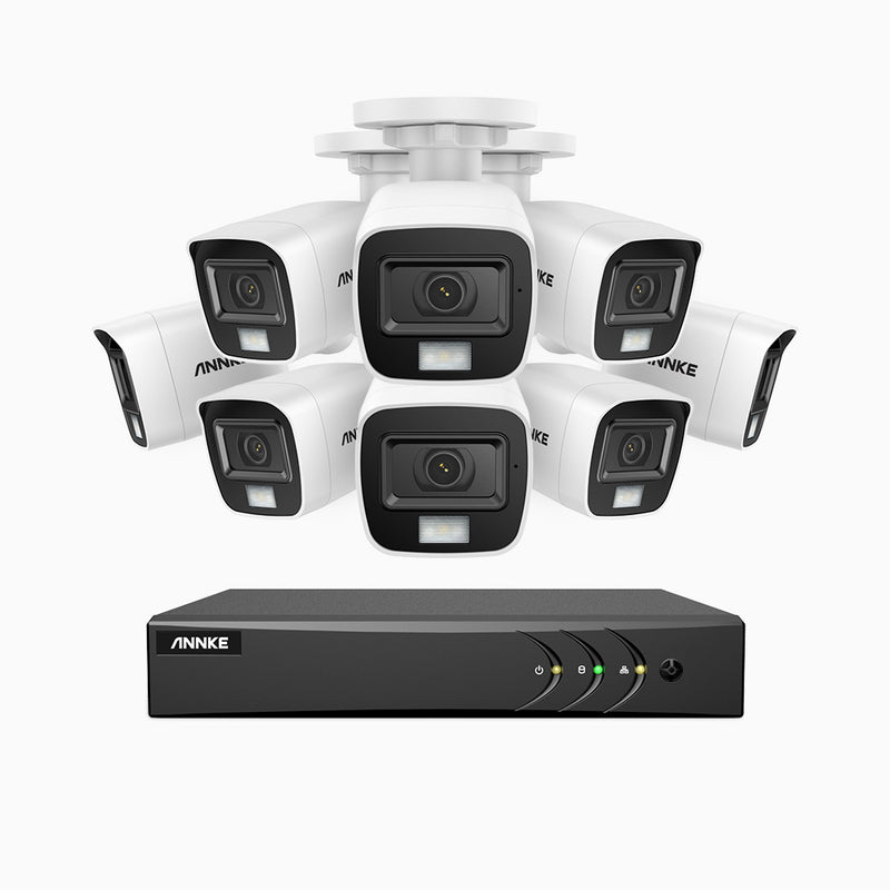 ADLK500 - Kit de surveillance filaire 3K à 16 canaux avec 8 caméras, f/1.2 Super Ouverture, signal de sortie 4-en-1, microphone intégré, IP67 résistant aux intempéries