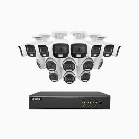 ADLK500 - Kit de surveillance filaire 3K à 16 canaux avec 8 caméras bullet et 8 caméras tourelle, f/1.2 Super Ouverture, signal de sortie 4-en-1, microphone intégré, IP67 résistant aux intempéries