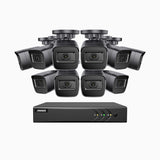 EL200 - Kit de surveillance filaire 1080p à 16 canaux avec 10 caméras, DVR intelligent avec détection humaine et véhicule, vision nocturne infrarouge de 66 pieds, signal de sortie 4-en-1, IP67