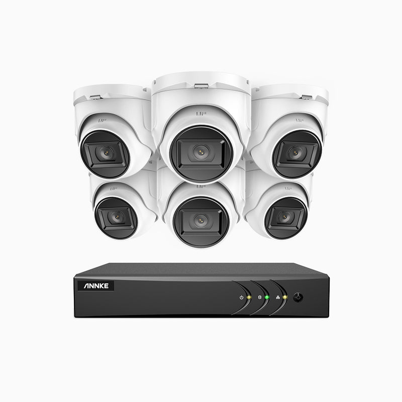 EL200 - Kit de surveillance filaire 1080p à 8 canaux avec 6 caméras, DVR intelligent avec détection humaine et véhicule, vision nocturne infrarouge de 66 pieds, signal de sortie 4-en-1, IP67