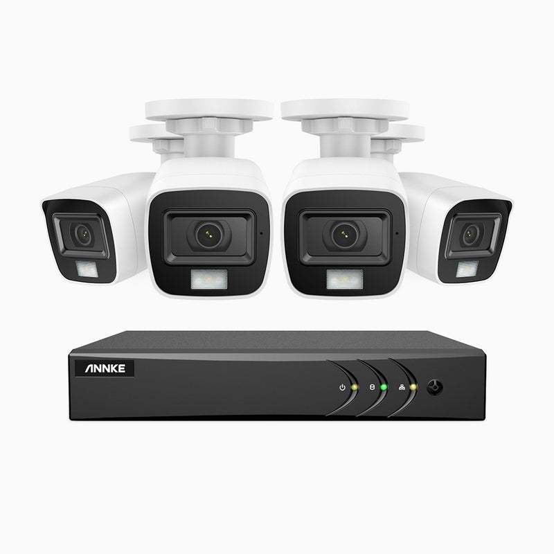 ADLK500 - Kit de surveillance filaire 3K à 8 canaux avec 4 caméras, f/1.2 Super Ouverture, signal de sortie 4-en-1, microphone intégré, IP67 résistant aux intempéries
