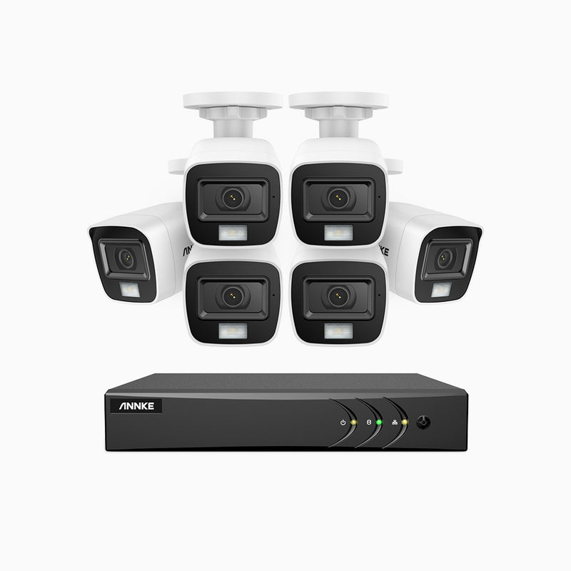 ADLK500 - Kit de surveillance filaire 3K à 8 canaux avec 6 caméras, f/1.2 Super Ouverture, signal de sortie 4-en-1, microphone intégré, IP67 résistant aux intempéries