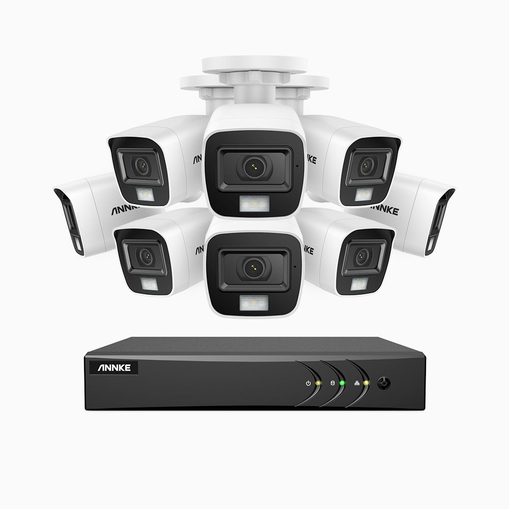 ADLK500 - Kit de surveillance filaire 3K à 8 canaux avec 8 caméras, f/1.2 Super Ouverture, signal de sortie 4-en-1, microphone intégré, IP67 résistant aux intempéries