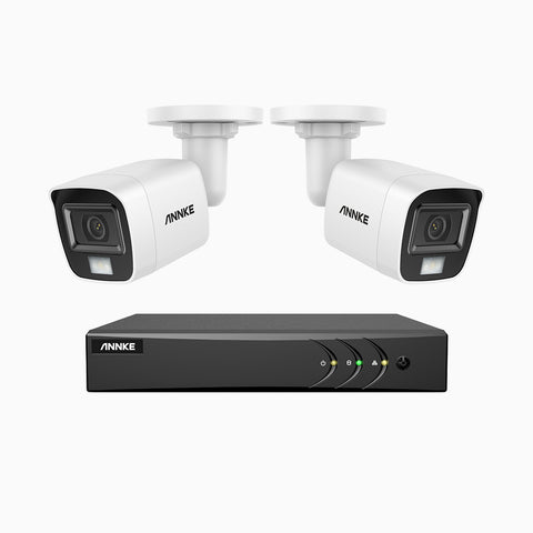 ADLK200 - Kit de surveillance filaire 1080p à 8 canaux avec 2 caméras, Vision Nocturne à deux Lumières, signal de sortie 4 en 1, microphone intégré, résistante aux intempéries IP67