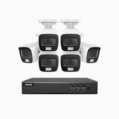 ADLK200 - Kit de surveillance filaire 1080p à 8 canaux avec 6 caméras, Vision Nocturne à deux Lumières, signal de sortie 4 en 1, microphone intégré, résistante aux intempéries IP67