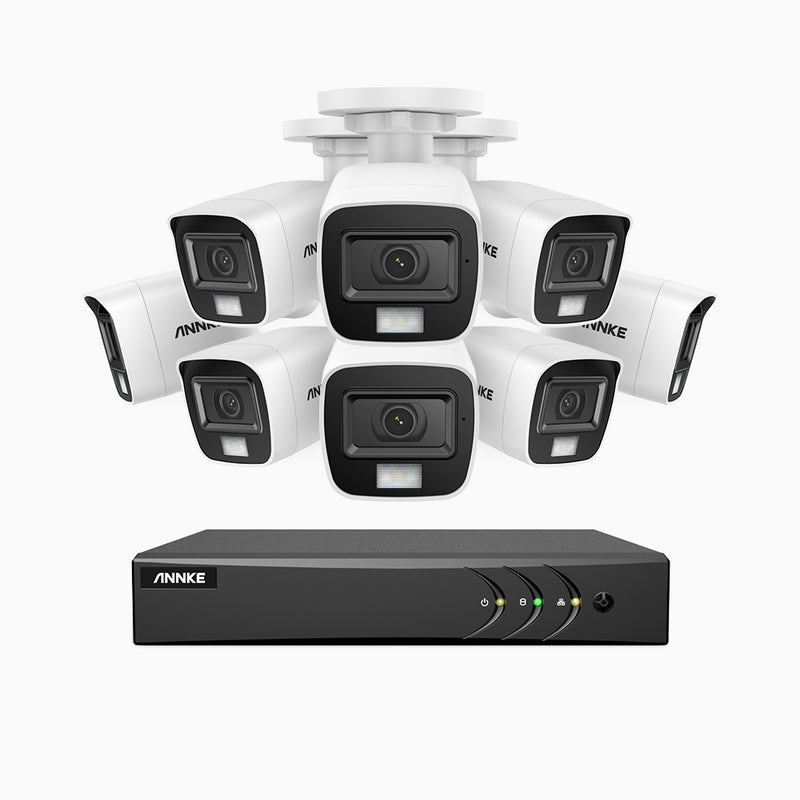ADLK200 - Kit de surveillance filaire 1080p à 8 canaux avec 8 caméras, Vision Nocturne à deux Lumières, signal de sortie 4 en 1, microphone intégré, résistante aux intempéries IP67