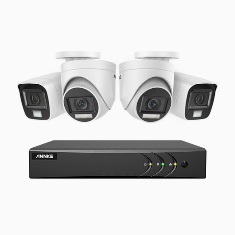 ADLK200 - Kit de surveillance filaire 1080p à 8 canaux avec 2 caméras bullet et 2 caméras tourelle, Vision Nocturne à deux Lumières, signal de sortie 4 en 1, microphone intégré, résistante aux intempéries IP67