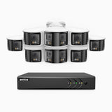 ACDK500 - Kit de surveillance filaire 3K à 8 canaux avec 8 caméras extérieures à double objectif, vue panoramique 180°, vision nocturne intelligente à double éclairage, Microphone Intégré, IP67 étanche