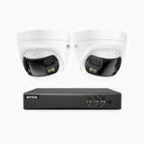 ACDK500 - Kit de surveillance filaire 3K à 8 canaux avec 2 caméras extérieures à double objectif, vue panoramique 180°, vision nocturne intelligente à double éclairage, Microphone Intégré, IP67 étanche