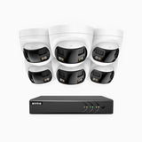 ACDK500 - Kit de surveillance filaire 3K à 8 canaux avec 6 caméras extérieures à double objectif, vue panoramique 180°, vision nocturne intelligente à double éclairage, Microphone Intégré, IP67 étanche