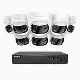 ACDK500 - Kit de surveillance filaire 3K à 8 canaux avec 8 caméras extérieures à double objectif, vue panoramique 180°, vision nocturne intelligente à double éclairage, Microphone Intégré, IP67 étanche