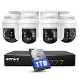 ANNKE 3K Système de Caméras de Surveillance Filaires Extérieur, 4X 3K PTZ Caméras avec Audio, 5MP Lite DVR  8 Canaux avec Détection IA des Personnes/Véhicules et 1TB HDD, Vision Nocturne IR 100ft