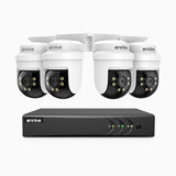 APTK500 - Kit de surveillance filaire 5MP à 8 canaux avec 4 caméras, orientation sur 350° et inclinaison sur 90°, vision nocturne infrarouge à 100 pieds, étanche IP65