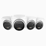 C500 - Lot de 4 Caméra de Surveillance extérieure PoE 3K, Vision nocturne intelligente à double éclairage, 3072 × 1728 à 20 ips, détection intelligente des personnes et des véhicules, microphone intégré, IP67