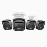 C500 - Lot de 4 Caméra de Surveillance extérieure PoE 3K, Vision nocturne intelligente à double éclairage, 3072 × 1728 à 20 ips, détection intelligente des personnes et des véhicules, microphone intégré, IP67